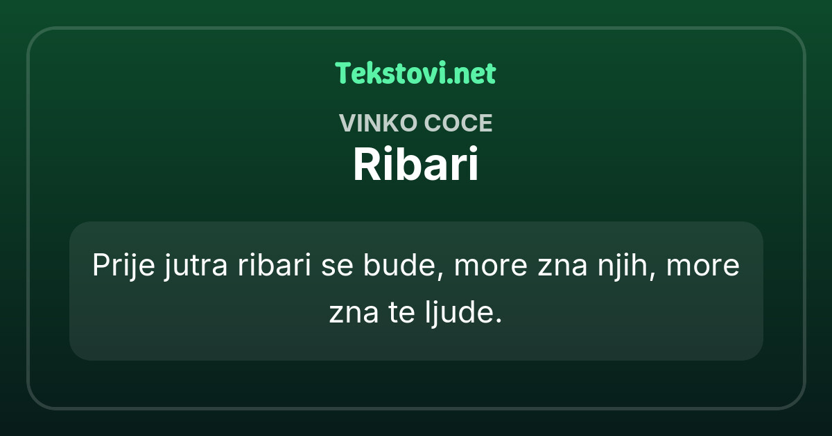 Vinko Coce - Ribari (tekst/lyrics) | Tekstovi.net