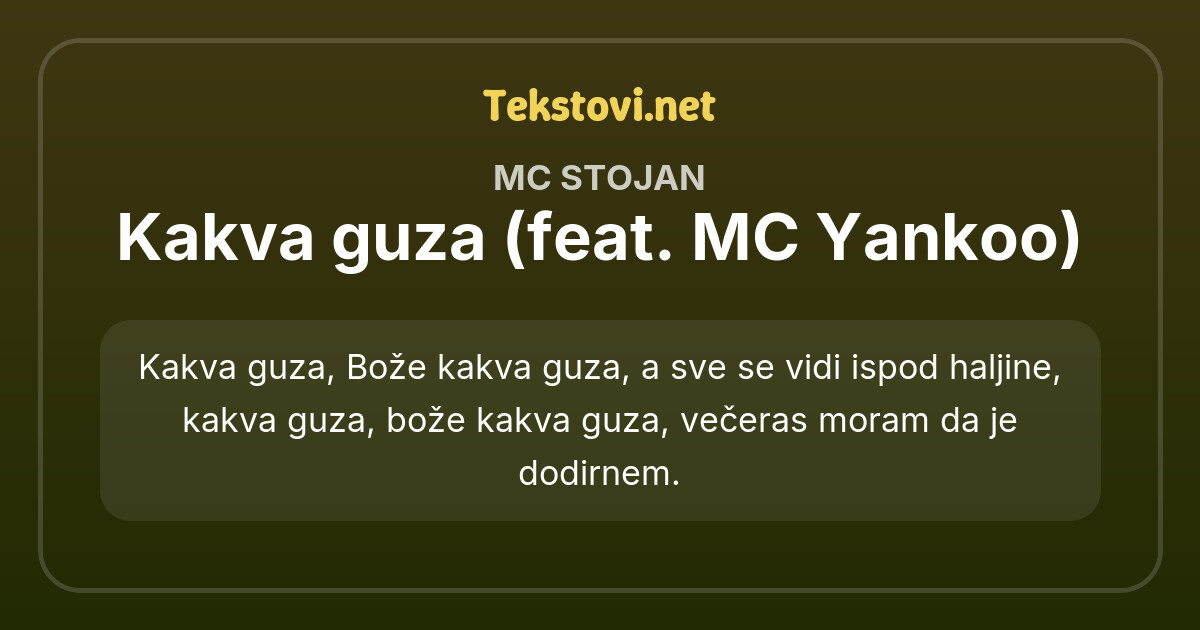 MC Stojan - Kakva guza (feat. MC Yankoo) (tekst/lyrics) | Tekstovi.net